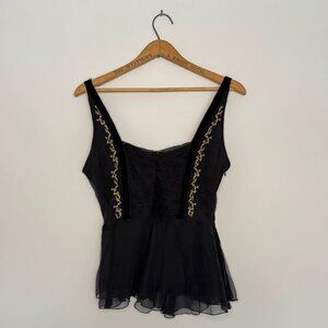 Vtg 2000s Urban Behaviour 100% silk corset balletcore embellished black tank